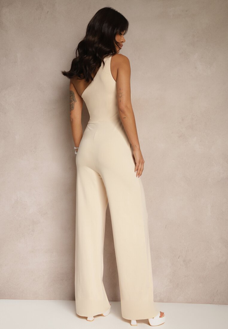 by swan Salopetă Bej Deschis Asimetrică pe un Umăr cu Pantaloni Lungi și Buzunare Efridelle