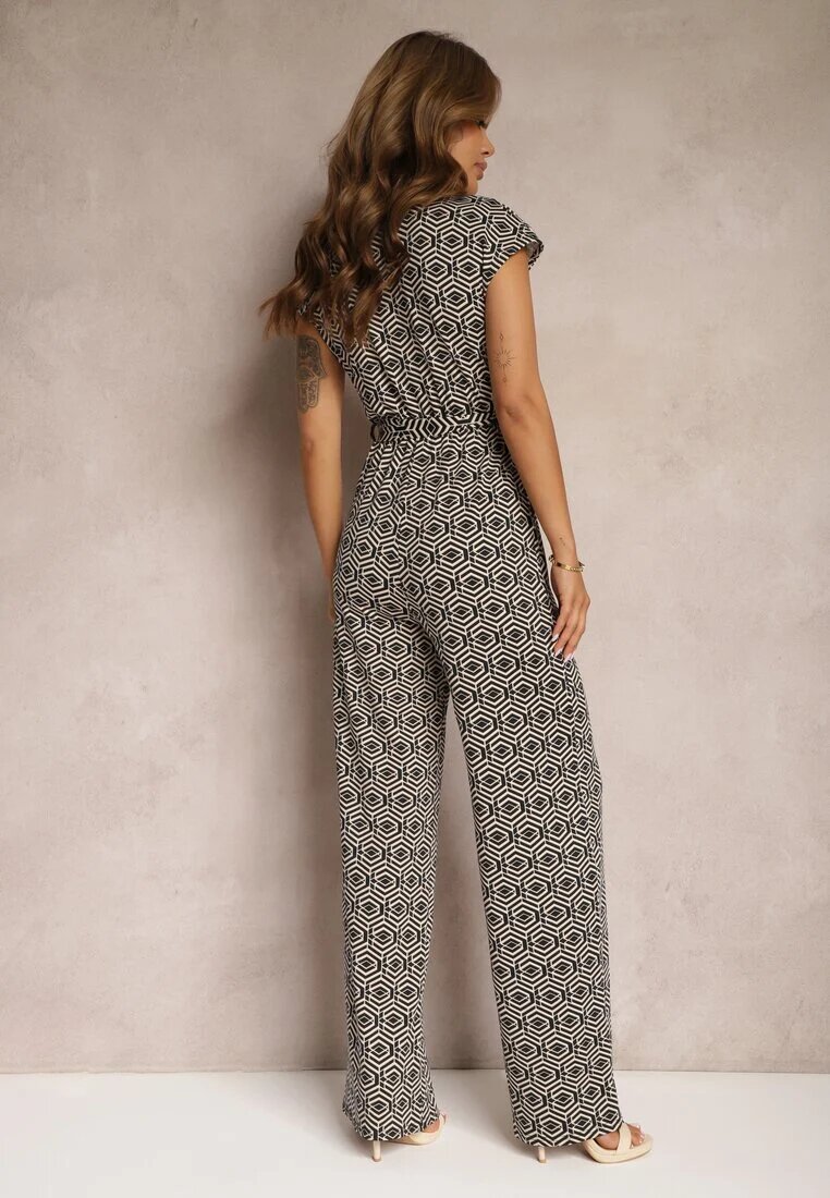 by swan Salopetă Negru-Bej cu adaos de Vâscoză cu cordon în talie cu model Geometric Trosofia