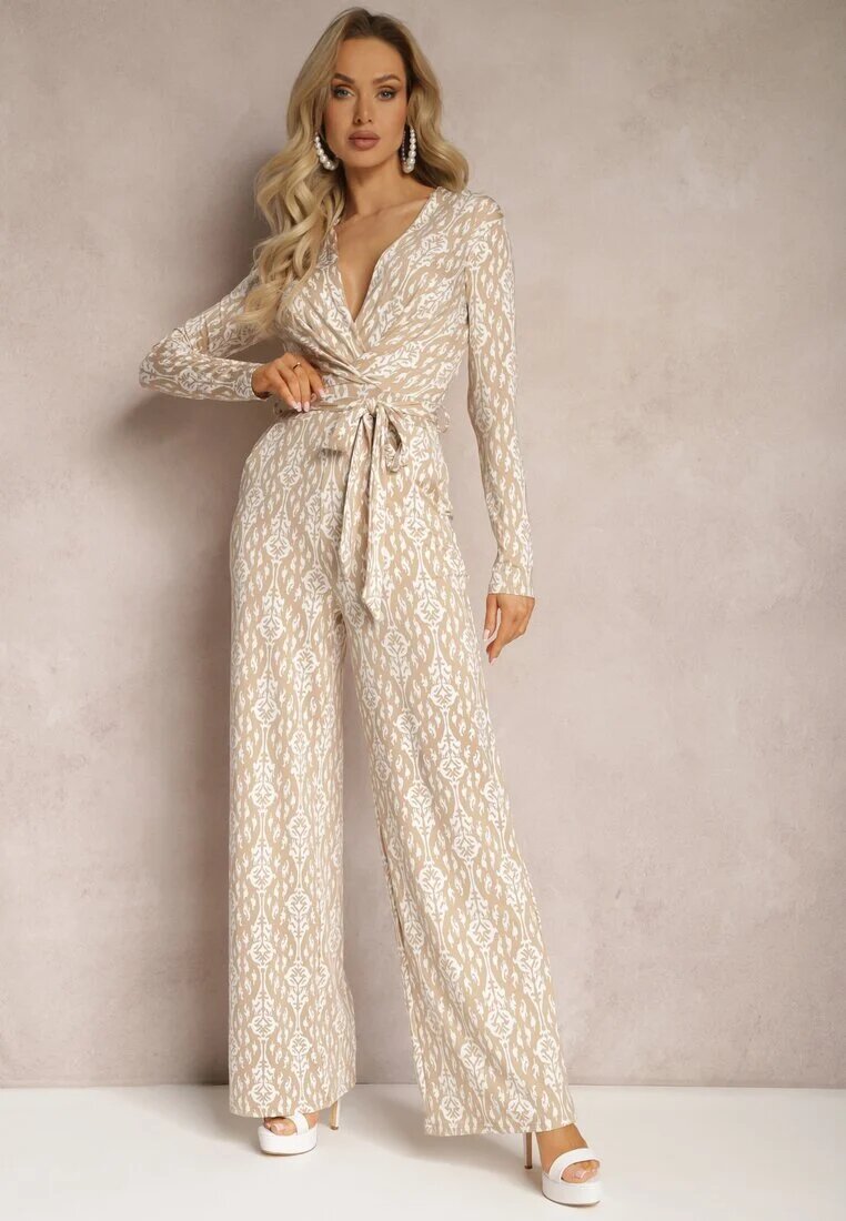 by swan Salopetă petrecută bej cu curea în talie și cu model decorativ Mirannda