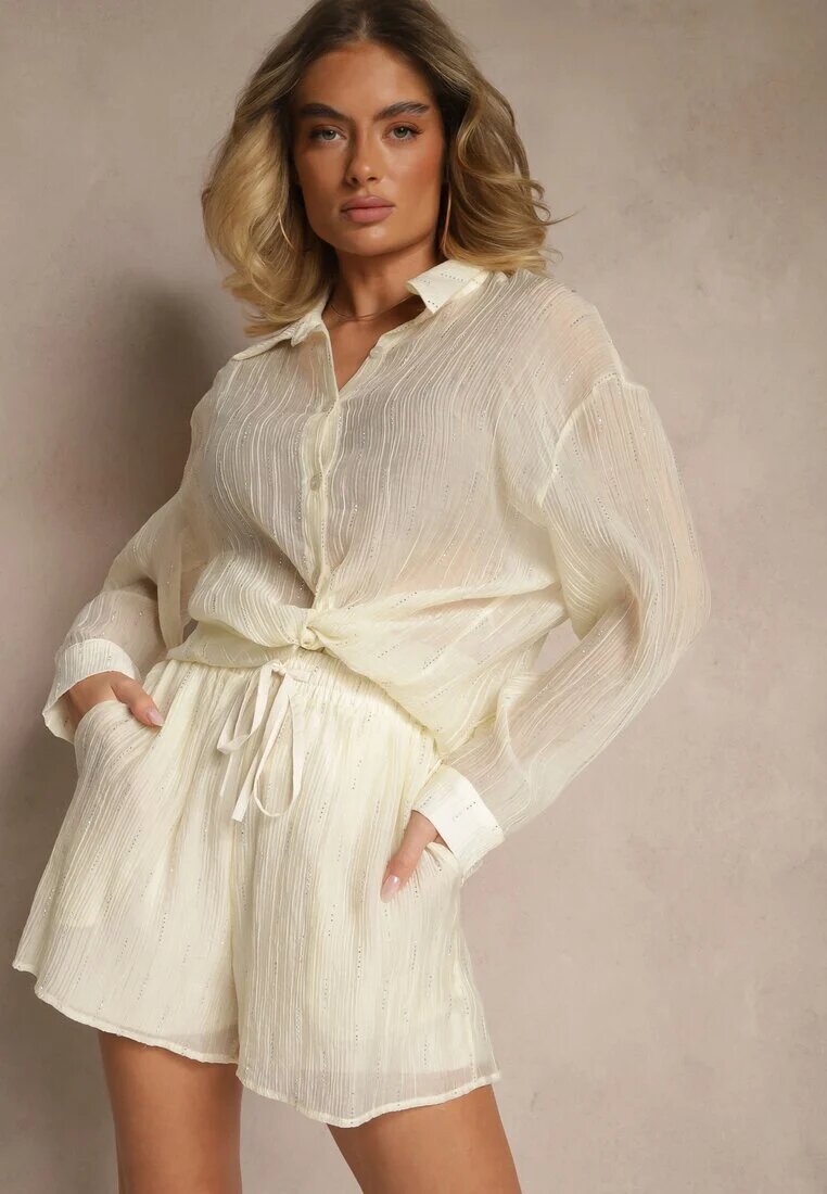 by swan Set Bej deschis din material cu Zirconii Cămașă și Pantaloni scurți Jeniviela