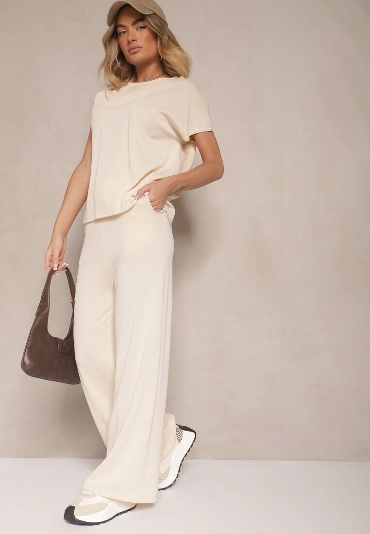 by swan Set Bej deschis din Viscoză Tricou și Pantaloni cu croială largă Larives