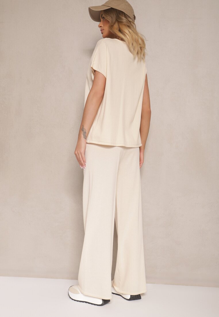 by swan Set Bej deschis din Viscoză Tricou și Pantaloni cu croială largă Larives