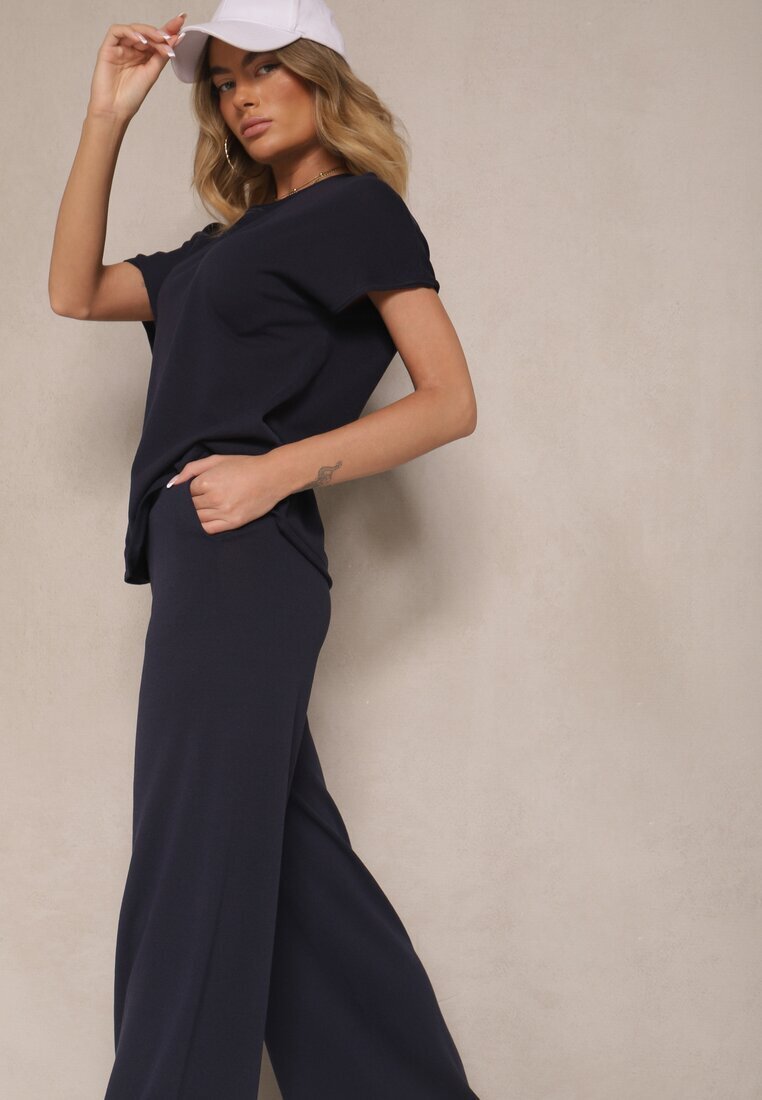 by swan Set Bleumarin din Vascoză Tricou și Pantaloni cu Croială Largă Larives