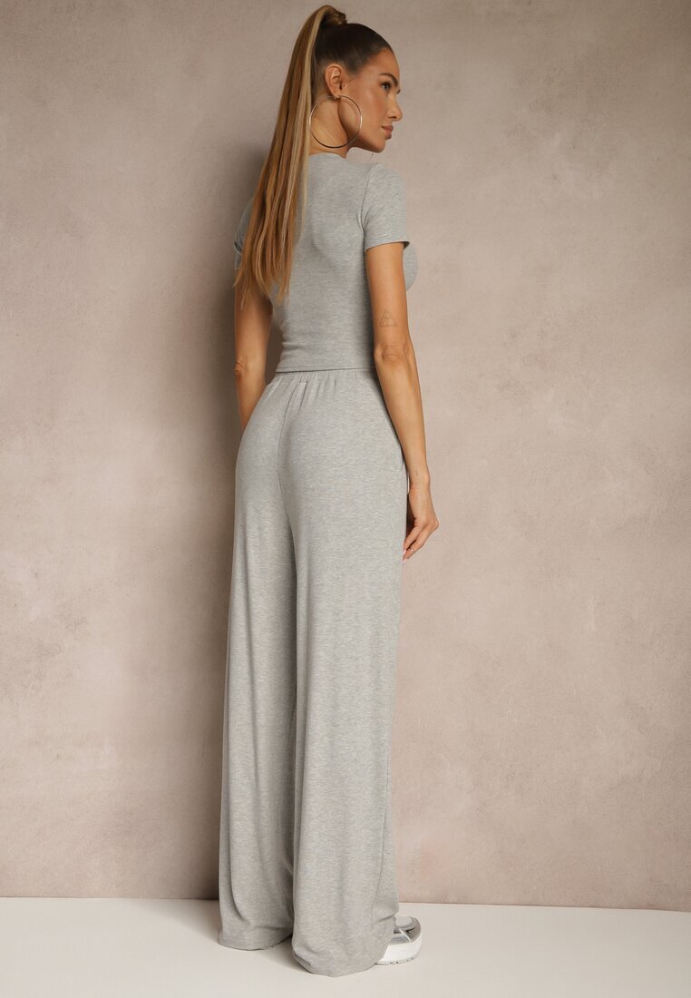 by swan Set Gri din Bumbac Tricou Tip Crop Top și Pantaloni Wide Leg Nelisandra