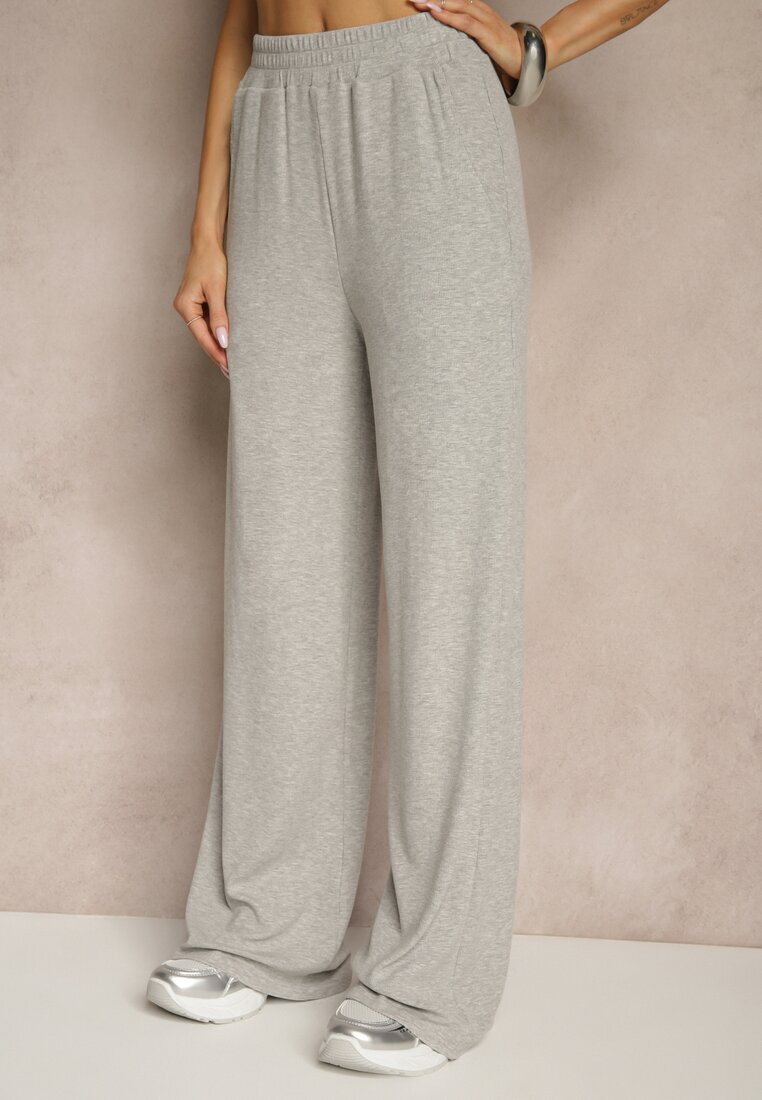 by swan Set Gri din Bumbac Tricou Tip Crop Top și Pantaloni Wide Leg Nelisandra