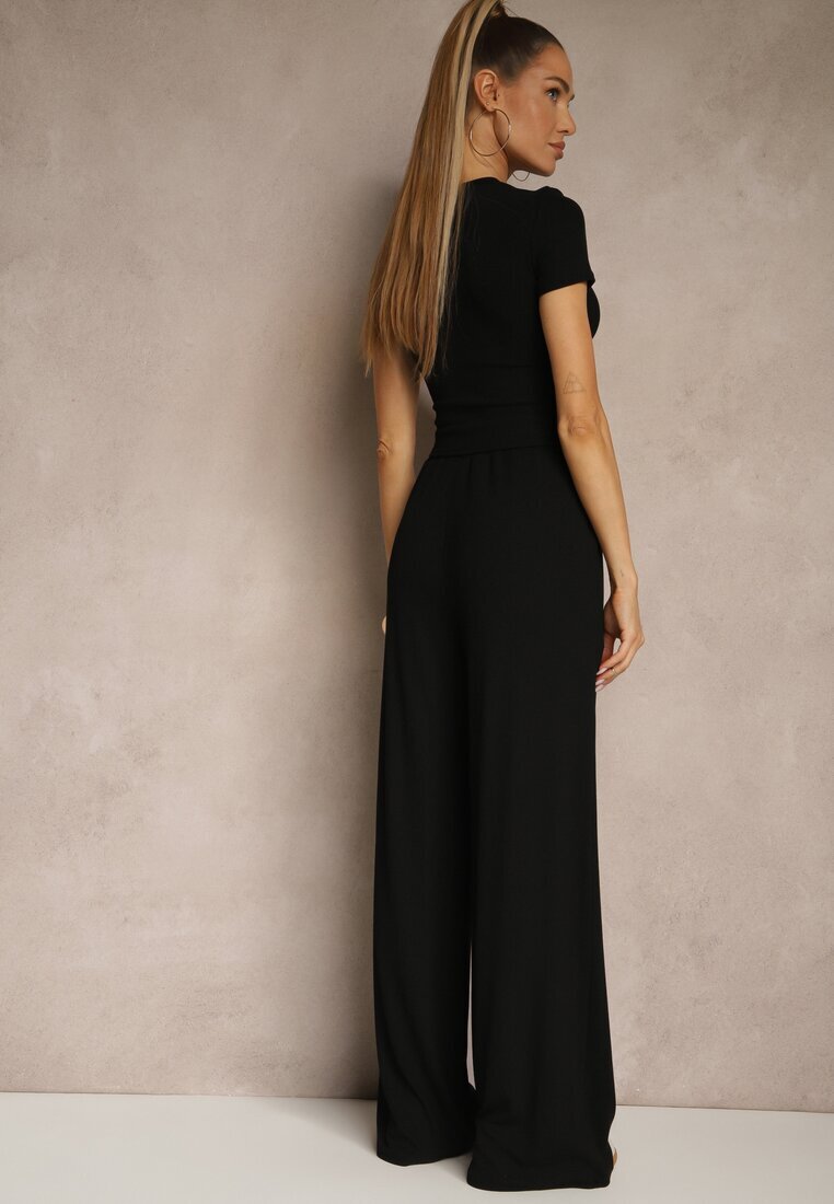 by swan Set Negru din Bumbac Tricou Tip Crop Top și Pantaloni cu picior larg Nelisandra