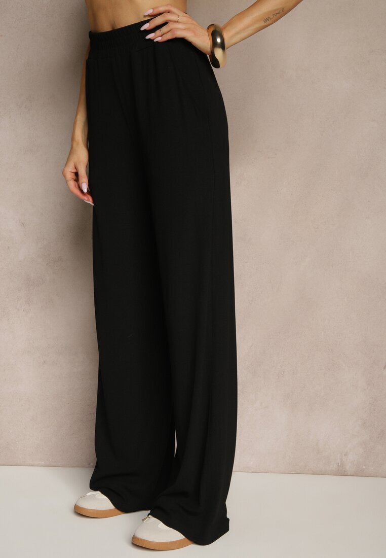 by swan Set Negru din Bumbac Tricou Tip Crop Top și Pantaloni cu picior larg Nelisandra