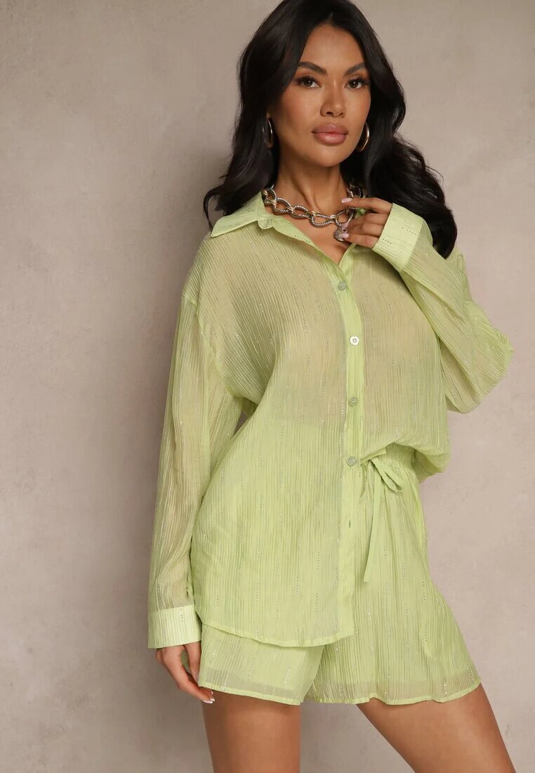 by swan Set Verde din Țesătură cu Zirconii Cămașă și Pantaloni scurți Jeniviela