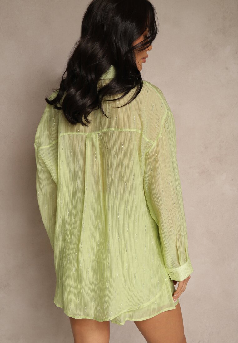 by swan Set Verde din Țesătură cu Zirconii Cămașă și Pantaloni scurți Jeniviela