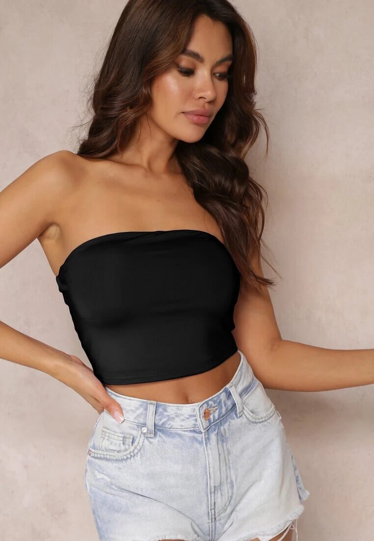 by swan Top Negru din Țesătură Elastică cu Elastic la Spate Fynla