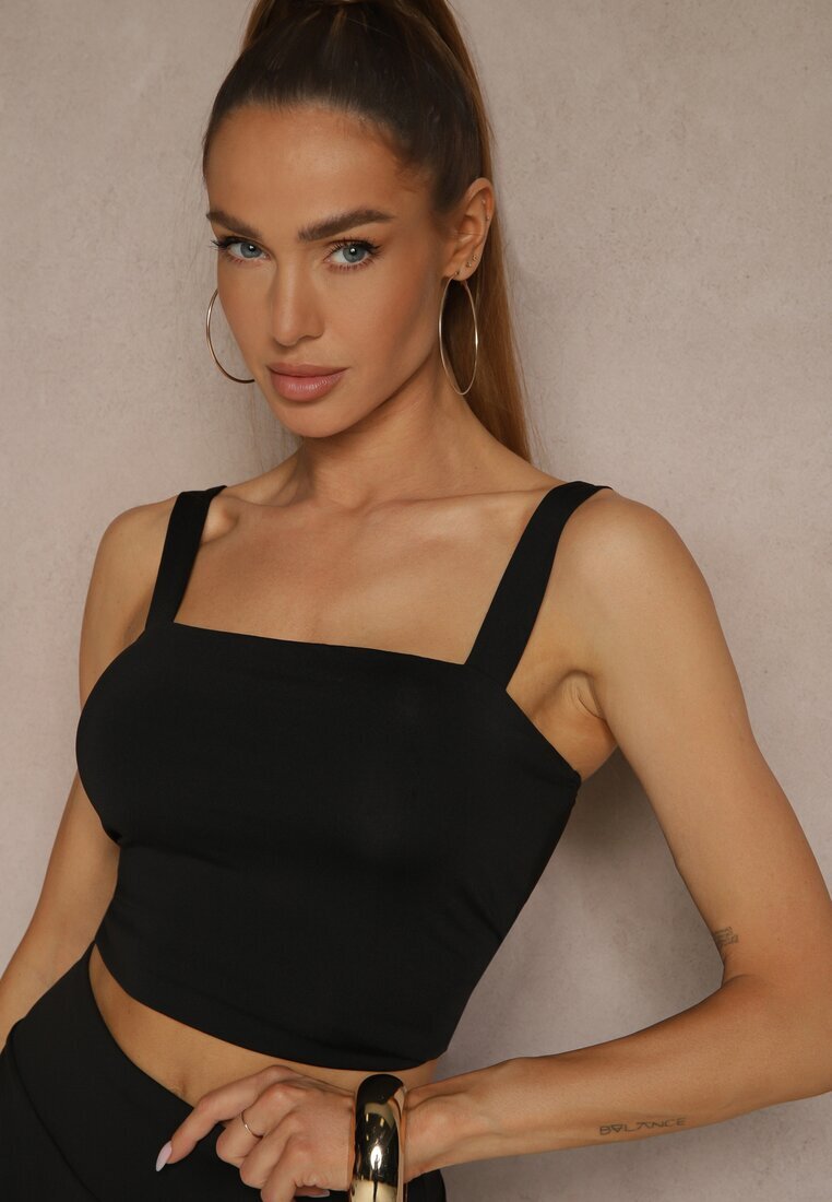 by swan Top Negru Neted cu Vâscoză cu Bretele Lirenele