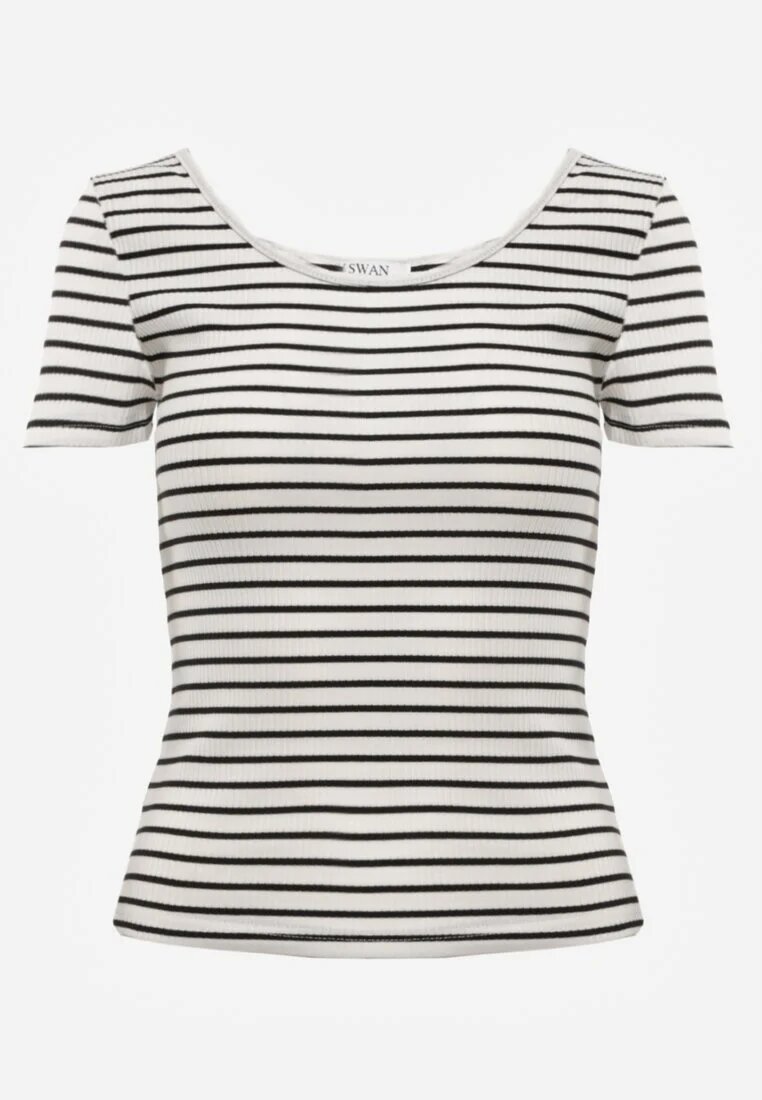 by swan Tricou de Bumbac Alb-Bleumarin în dungi cu mânecă scurtă Fralea
