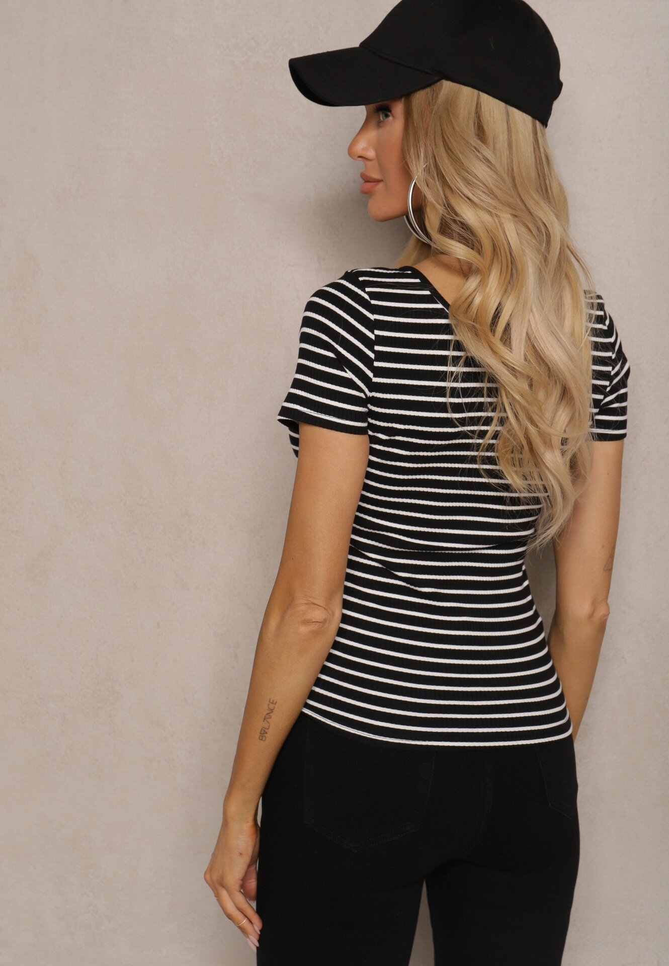 by swan Tricou Negru-Alb din Bumbac în Dungi cu Mânecă Scurtă Fralea