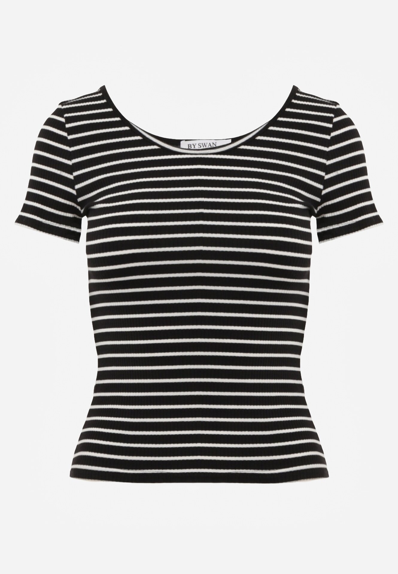 by swan Tricou Negru-Alb din Bumbac în Dungi cu Mânecă Scurtă Fralea