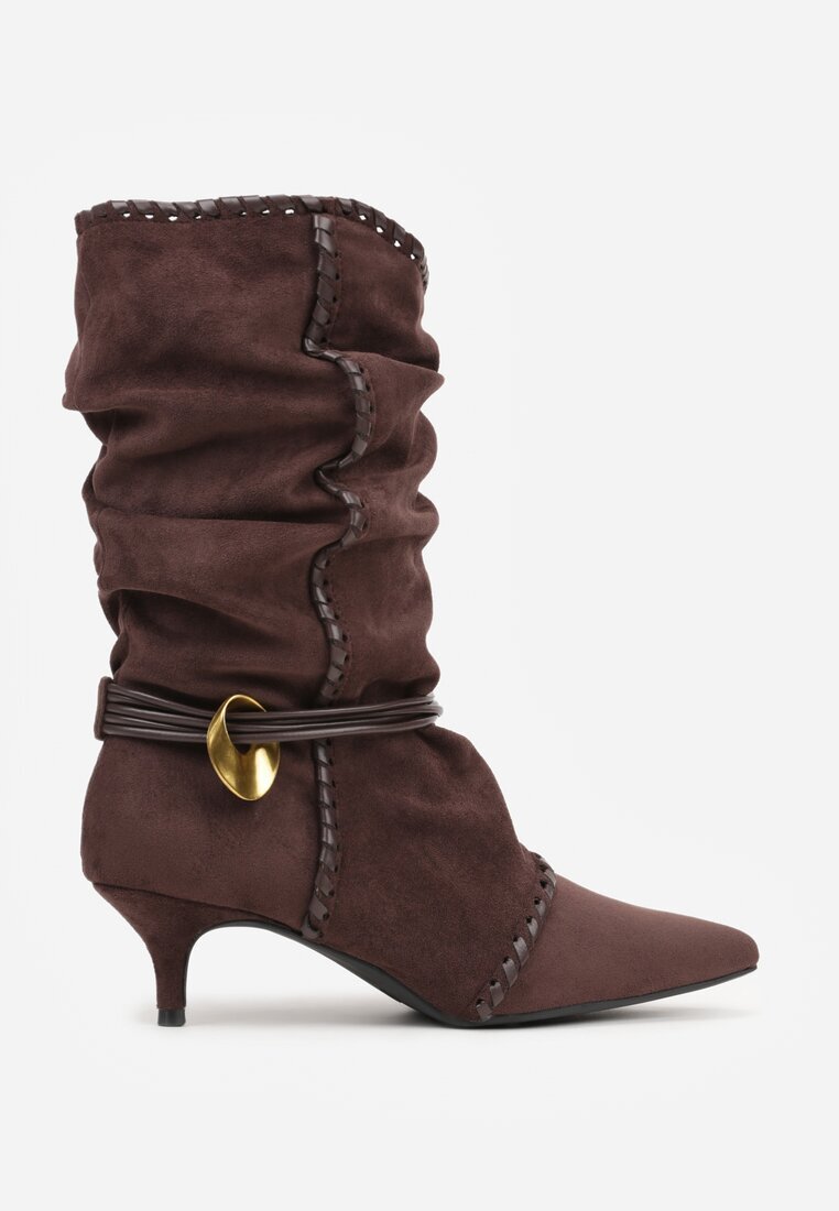 c&l fashion Botine Maro pe Toc Anță Slouchy Decorate cu Aplicație Metalică și Șnur Avodvire