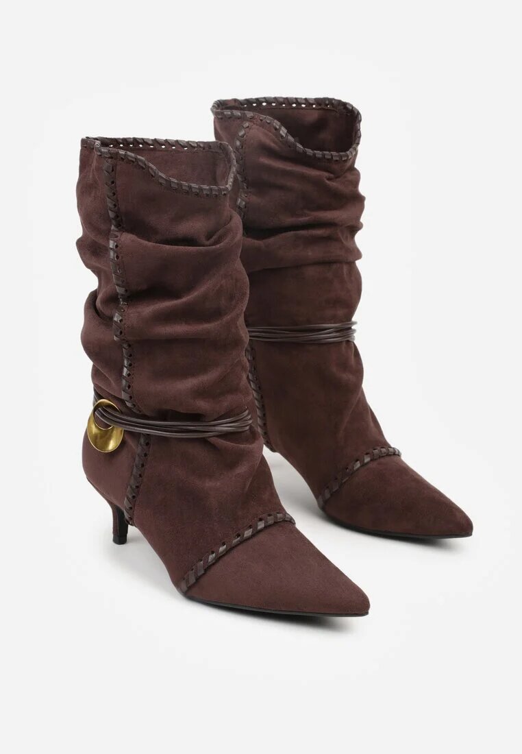 c&l fashion Botine Maro pe Toc Anță Slouchy Decorate cu Aplicație Metalică și Șnur Avodvire