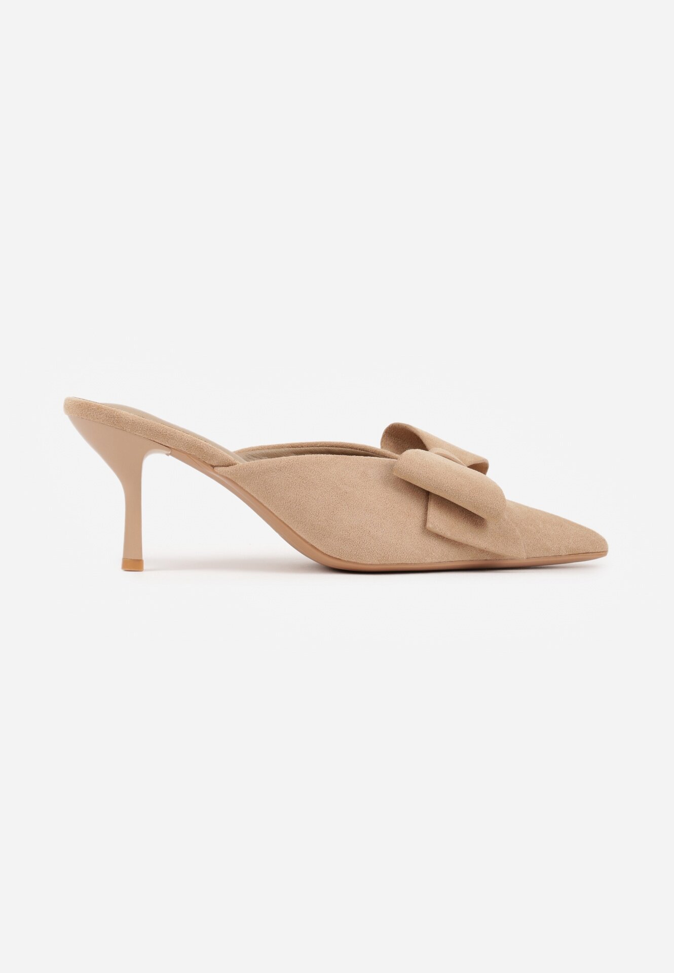 c&l fashion Papuci bej închis Mule pe toc cui cu fundiță Kimoseis