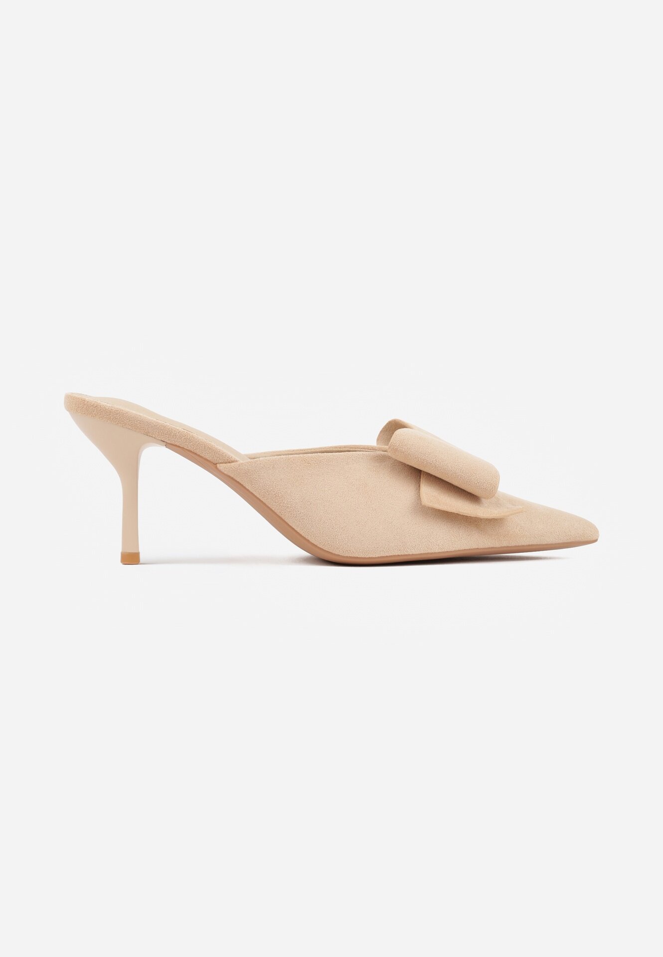 c&l fashion Papuci tip Mule Bej cu toc stiletto cu fundiță Kimoseis