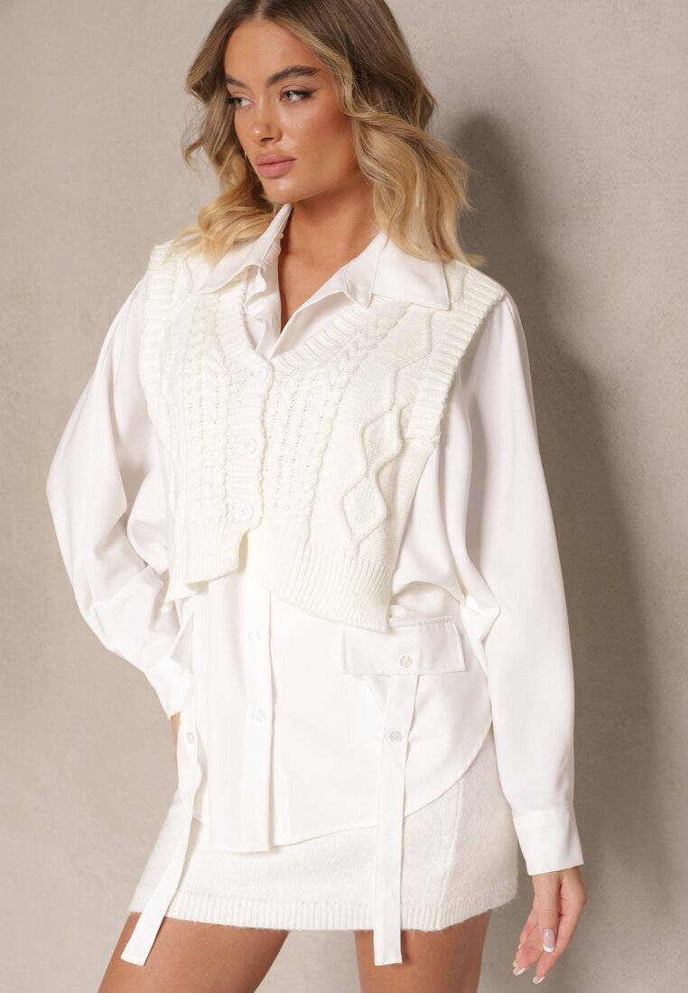  Cămașă Bej deschis tip liliac cu Vestă aplicată din tricot Hanoreth