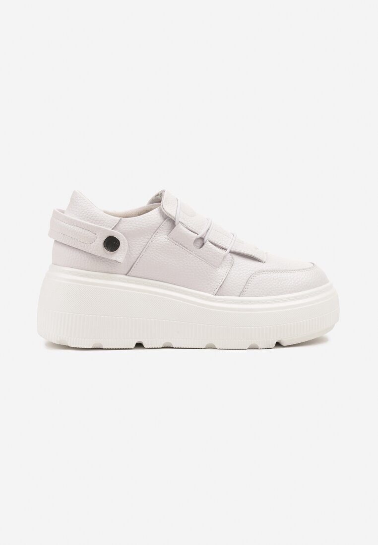 cambell Adidași Albi pe Platformă din Piele Naturală cu Baretă Decorativă Reselle