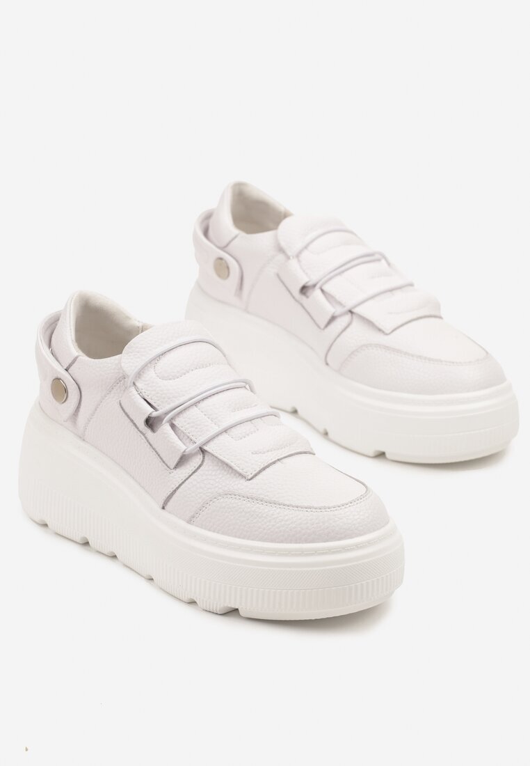 cambell Adidași Albi pe Platformă din Piele Naturală cu Baretă Decorativă Reselle