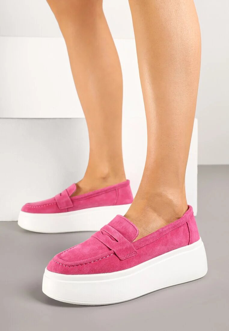 cambell Pantofi Fucsia tip mocasin cu platformă din piele naturală Nilovira