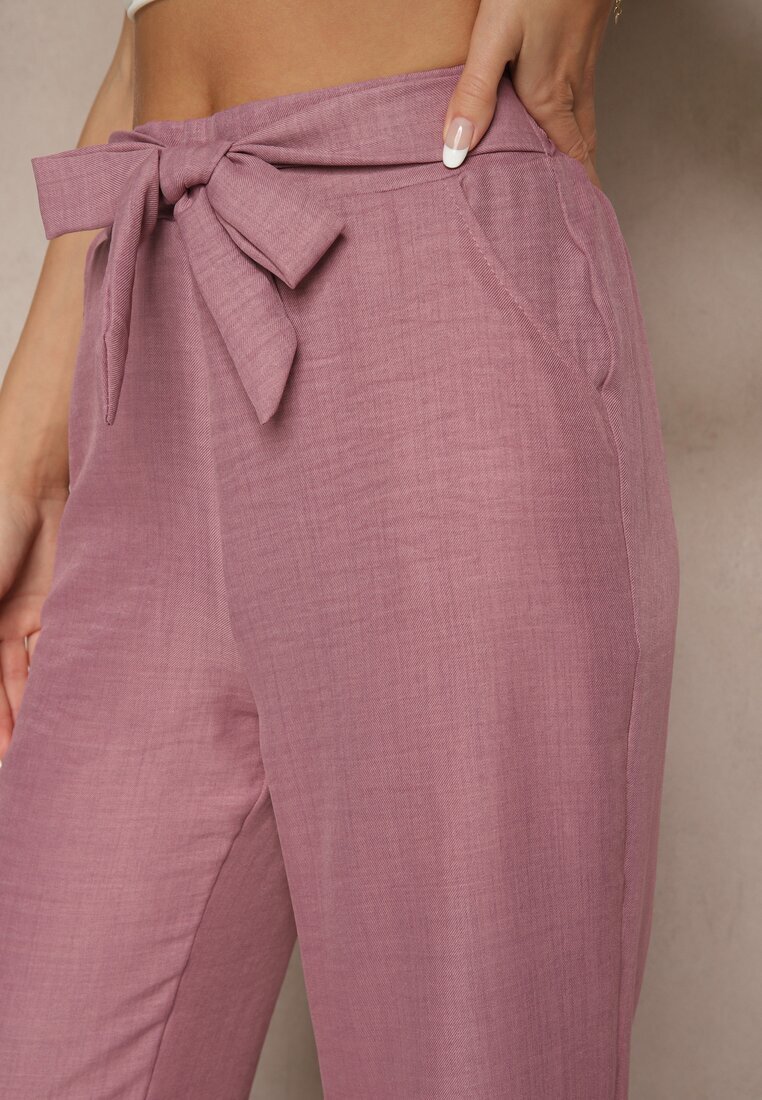 cantarana Pantaloni Roz închis cu picior larg și elastic în talie Decorați cu legătură Mireniela