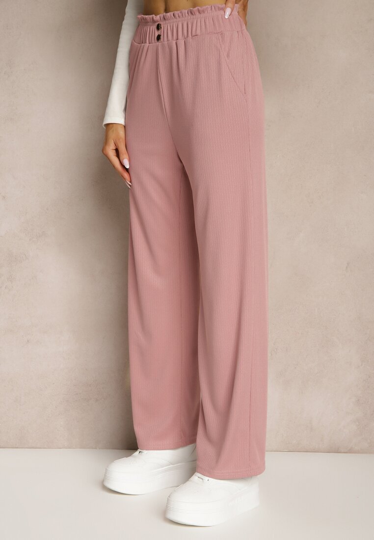 cantarana Pantaloni roz talie înaltă stil paper bag cu elastic în talie Lunalitia