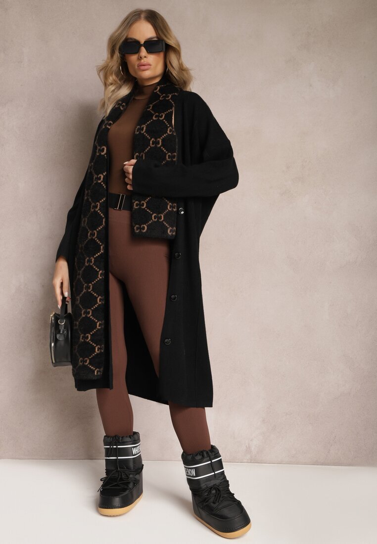  Cardigan Negru Lung Încheiat Rousalere