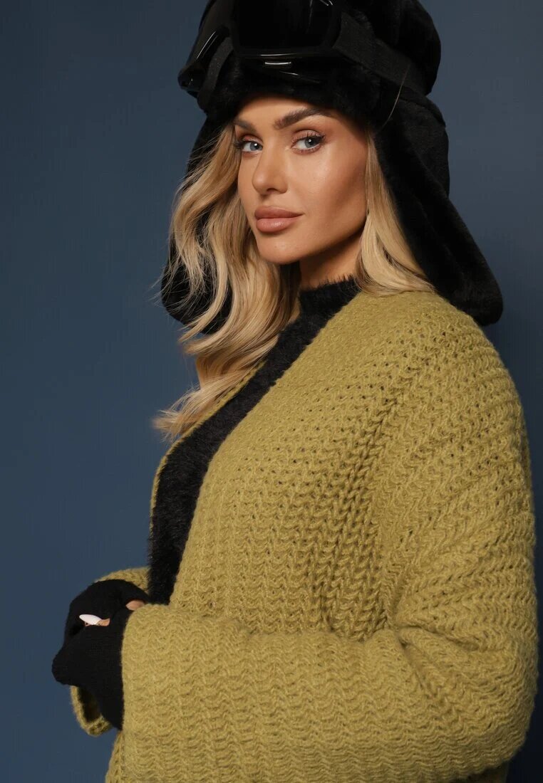  Cardigan Verde Fără închidere Decorat cu împletitură lejeră și cu buzunare laterale Calineth