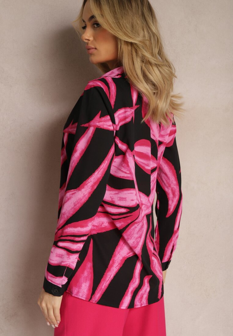 cflo Cămașă Fuchsia-Neagră cu Model Abstract în Stil Acuarelă Naanin