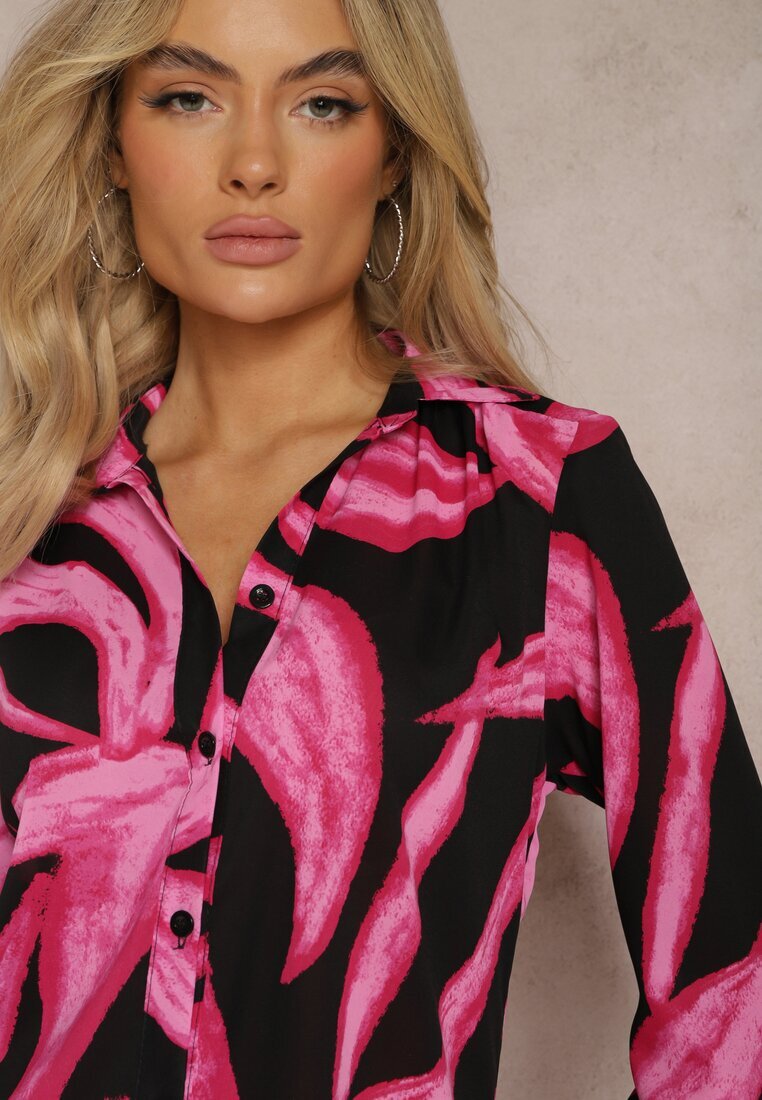 cflo Cămașă Fuchsia-Neagră cu Model Abstract în Stil Acuarelă Naanin