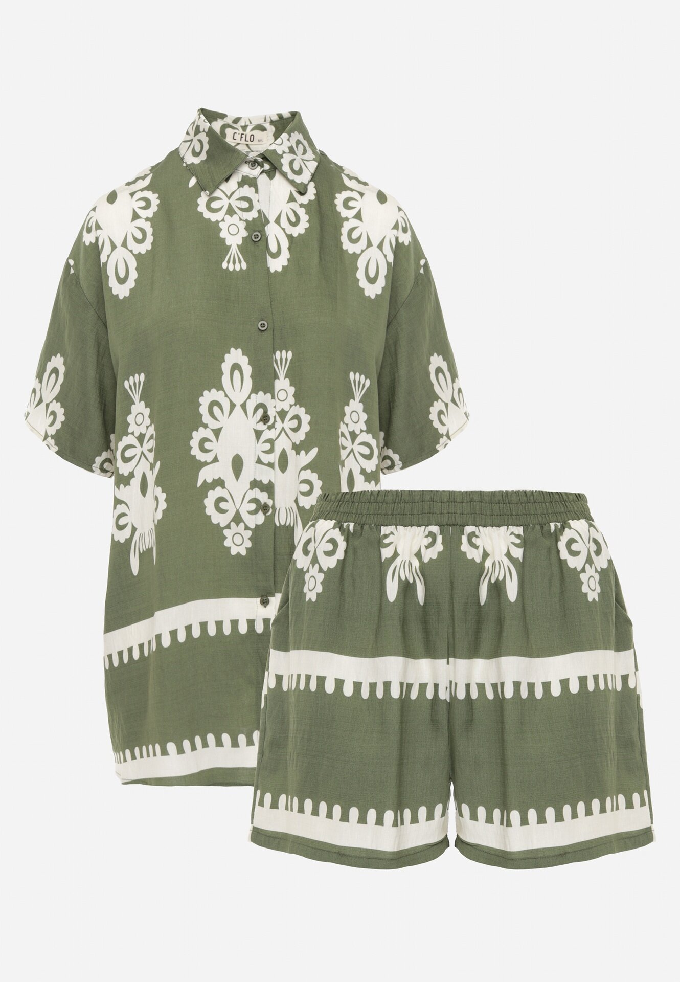 cflo Compleu verde închis cu model rustic cu pantaloni scurți și cămașă Tosnea
