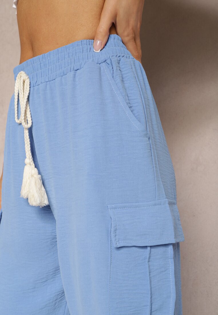 cflo Pantaloni Albastre cu Talie Înaltă Cargo cu Buzunare cu Elastic în Talie Efiene