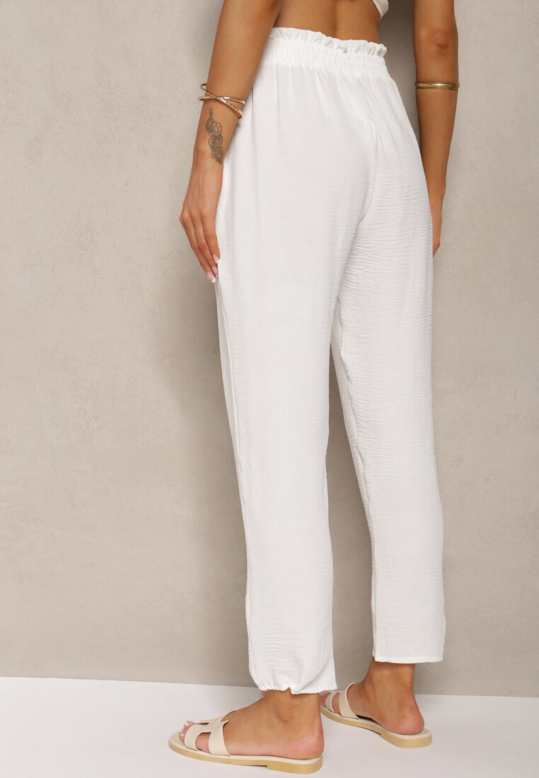cflo Pantaloni Albi de tip Paper Bag cu talie înaltă cu elastic în talie Salvavia