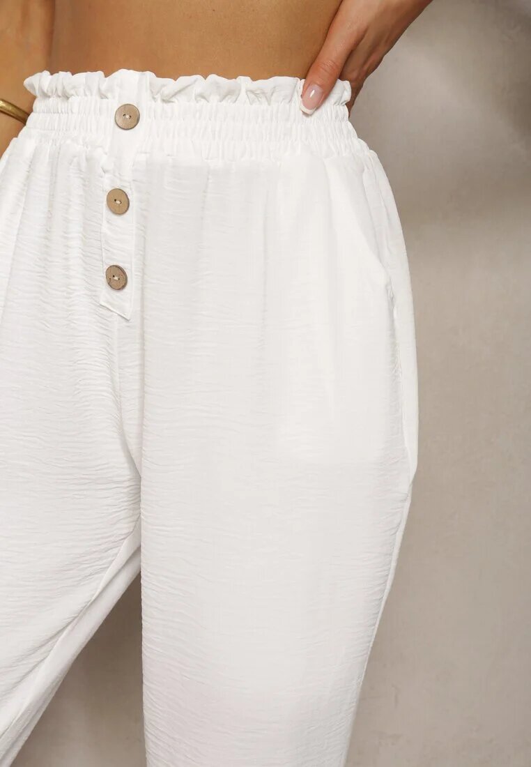 cflo Pantaloni Albi de tip Paper Bag cu talie înaltă cu elastic în talie Salvavia