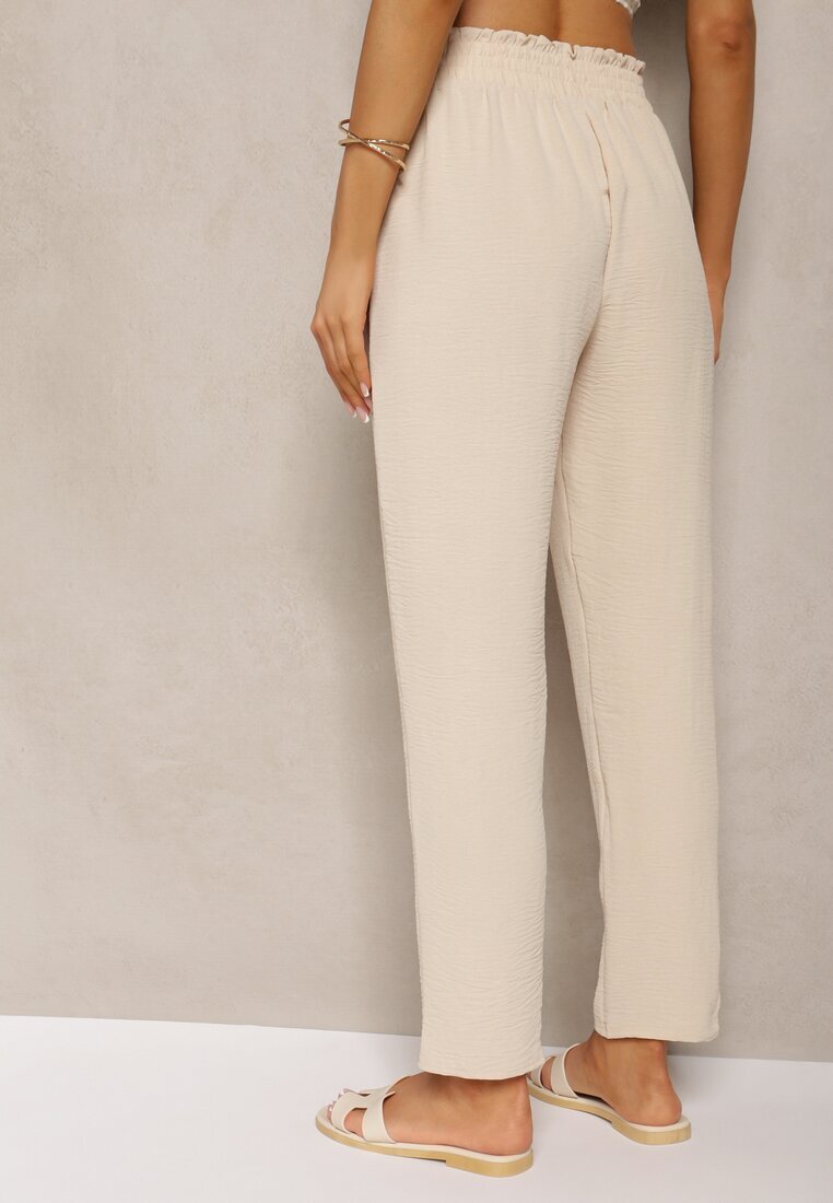 cflo Pantaloni bej tip Paper Bag cu talie înaltă cu elastic în talie Salvavia