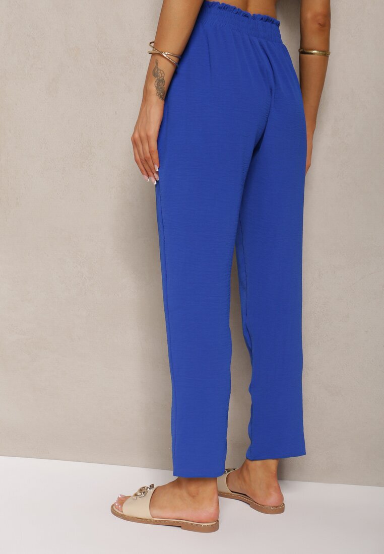 cflo Pantaloni Bleumarin-Albastru Tip Paper Bag High Waist cu elastic în talie Salvavia