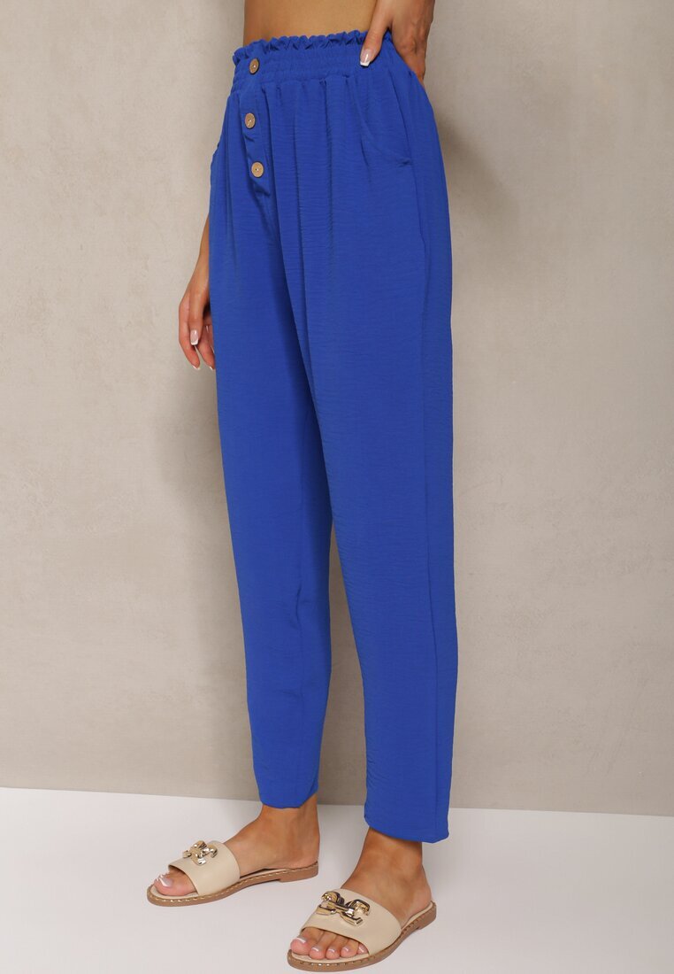 cflo Pantaloni Bleumarin-Albastru Tip Paper Bag High Waist cu elastic în talie Salvavia