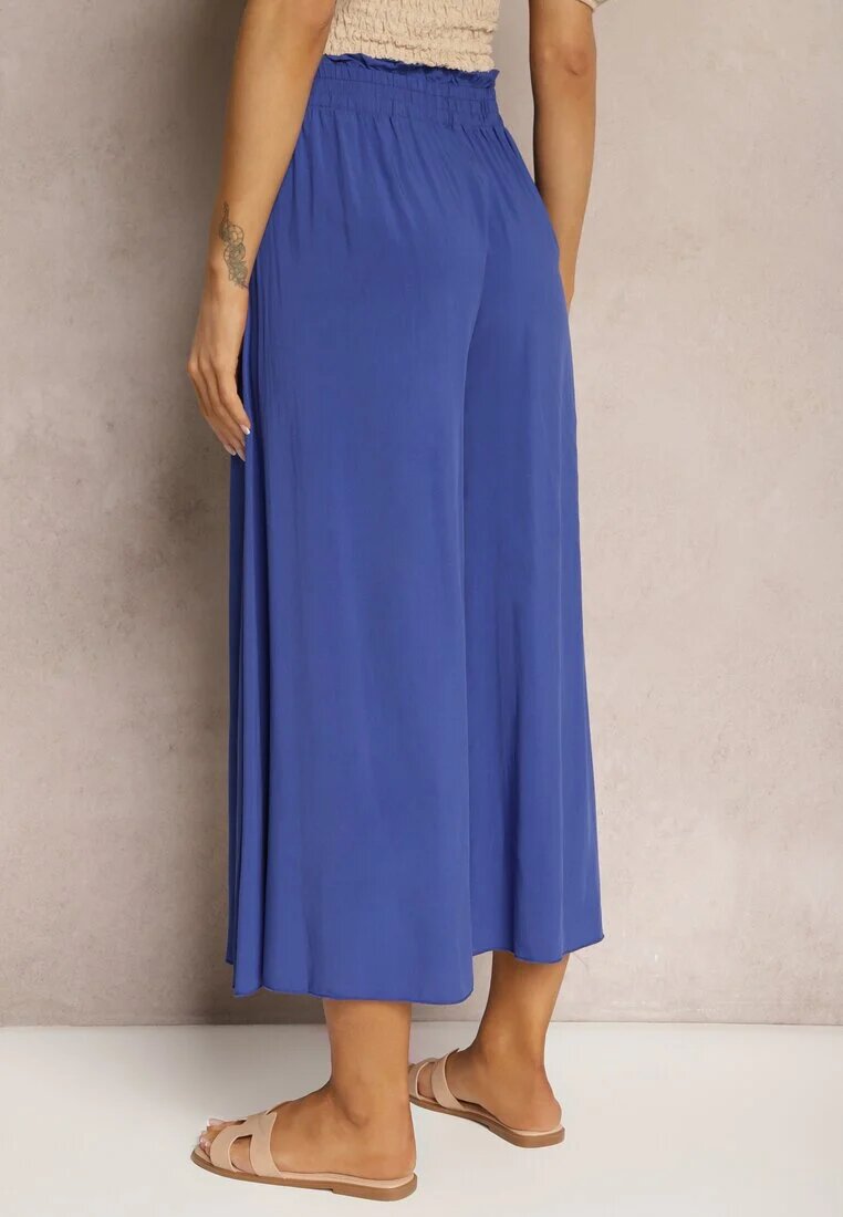 cflo Pantaloni bleumarin din viscoză Palazzo cu elastic în talie decorați cu nasturi cu lungime 3/4 Efinna