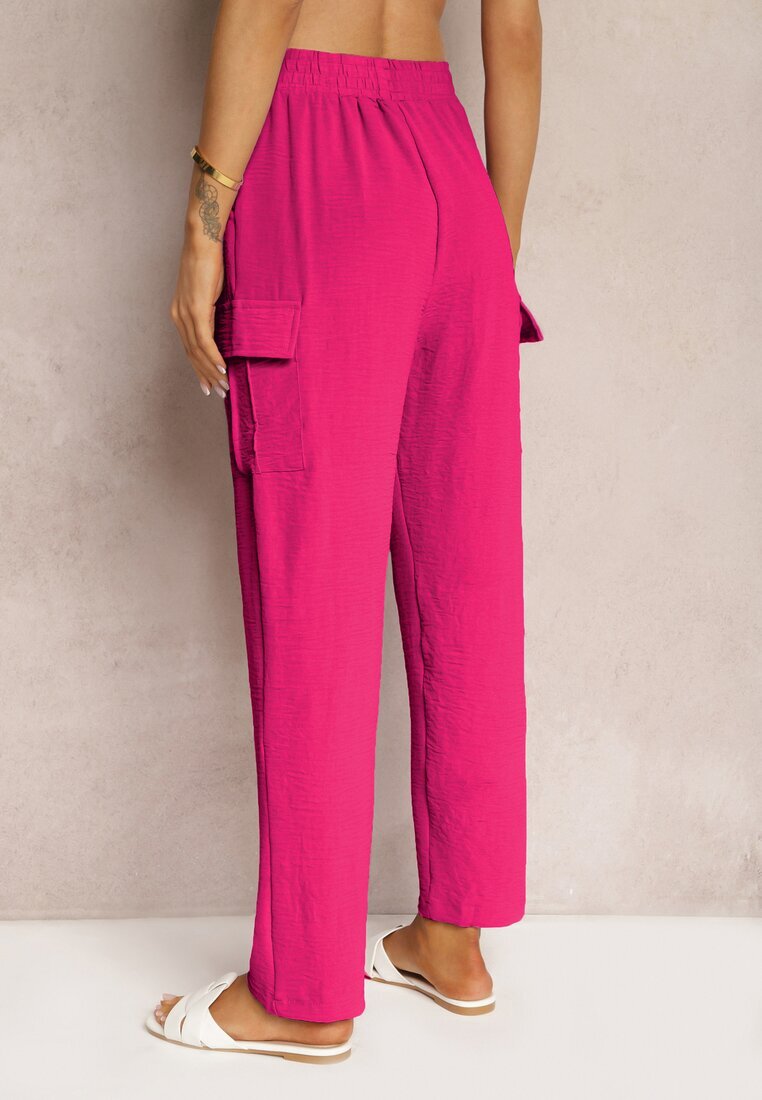 cflo Pantaloni Fucsia Talie Înaltă cu Croială Cargo cu Buzunare Finisați cu Elastic în Talie Efiene