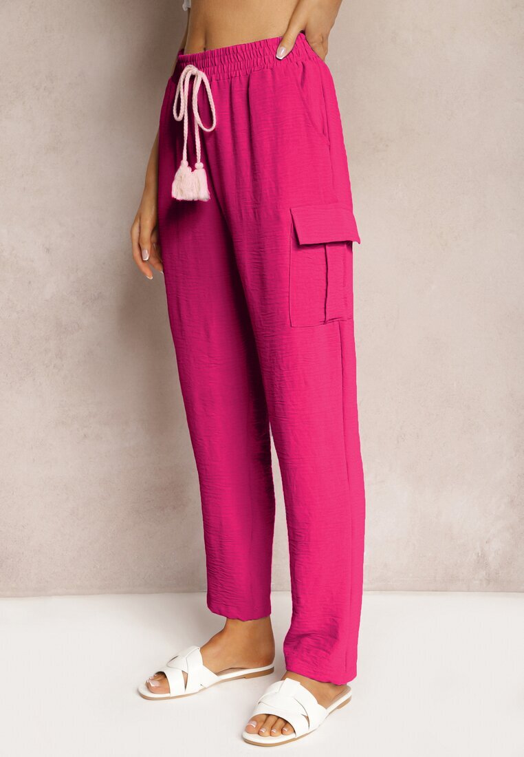 cflo Pantaloni Fucsia Talie Înaltă cu Croială Cargo cu Buzunare Finisați cu Elastic în Talie Efiene