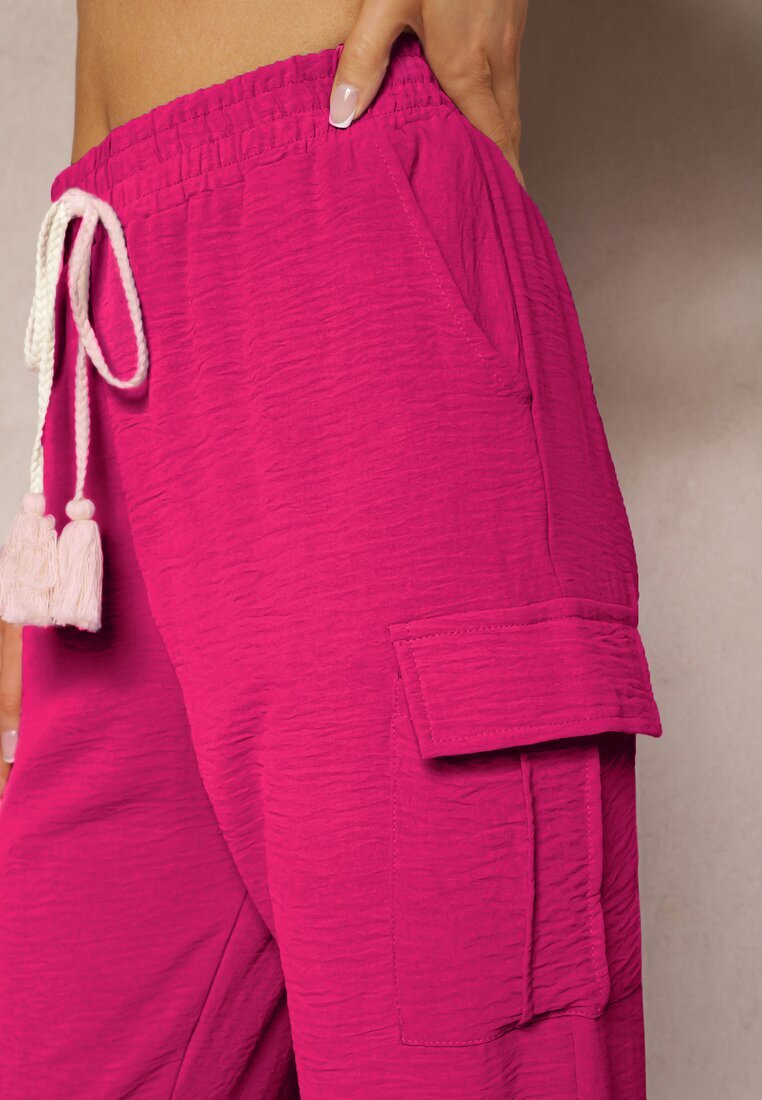 cflo Pantaloni Fucsia Talie Înaltă cu Croială Cargo cu Buzunare Finisați cu Elastic în Talie Efiene