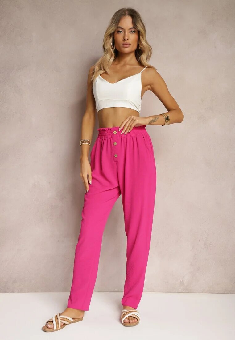 cflo Pantaloni Fucsia Tip Paper Bag Talie Înaltă cu Elastic în Talie Salvavia