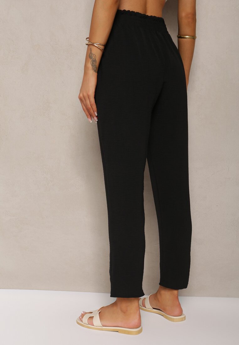 cflo Pantaloni Negri Tip Paper Bag Talie Înaltă cu Elastic în Talie Salvavia