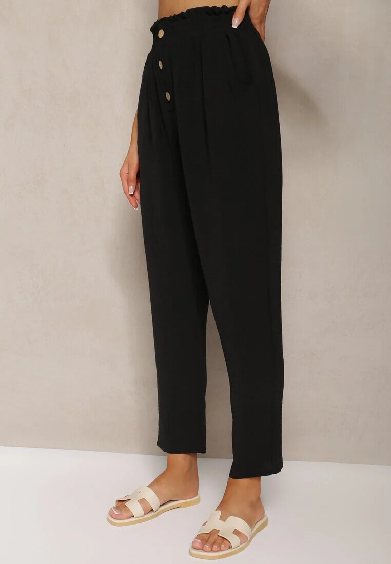 cflo Pantaloni Negri Tip Paper Bag Talie Înaltă cu Elastic în Talie Salvavia