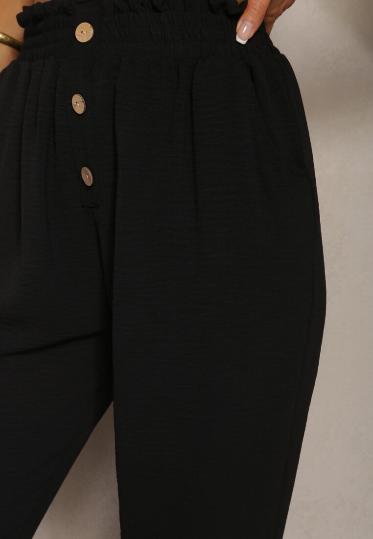 cflo Pantaloni Negri Tip Paper Bag Talie Înaltă cu Elastic în Talie Salvavia