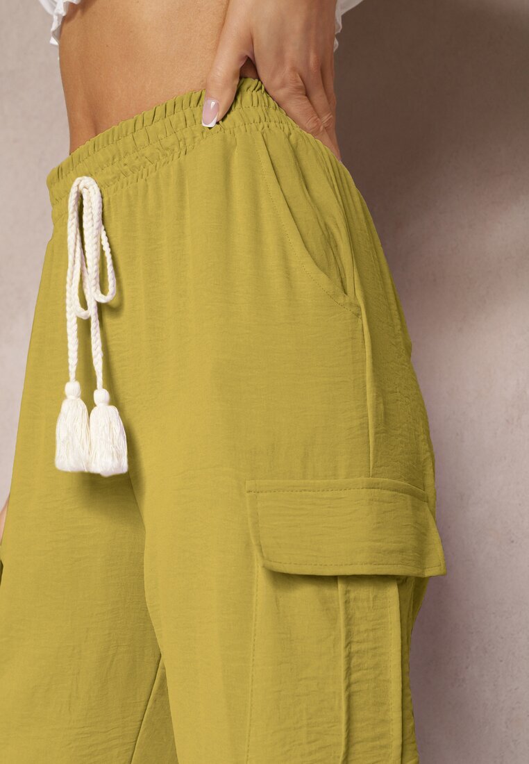 cflo Pantaloni Palazzo Verde deschis cu picioare largi cu elastic în talie și buzunare cu clapetă Weva