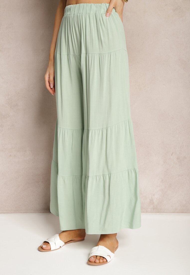 cflo Pantaloni Verde deschis cu picioare largi Palazzo cu volane și elastic în talie Dimlin
