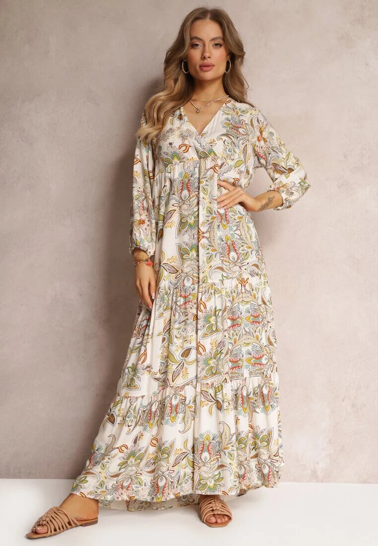 cflo Rochie Alb-Bej Oversize cu flori Iophne